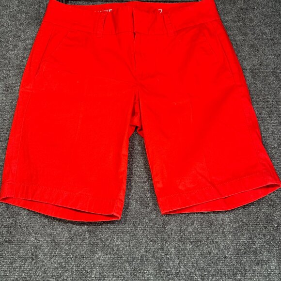 J Crew Frankie Shorts Womens 2 Flat Front Red Cotton Stretch Pockets Belt Loops - Picture 2 of 8